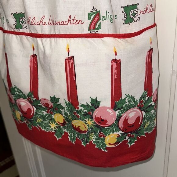 Vintage mid century Christmas apron with 2 large front pockets - Picture 3 of 9